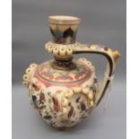 Zsolnay Pecs jug vase with typical floral design on a cream ground (chips to rim and foot rim),