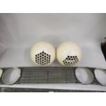 Pair of 1970's white plastic spherical loud speakers together with a 1970's motor car front grill