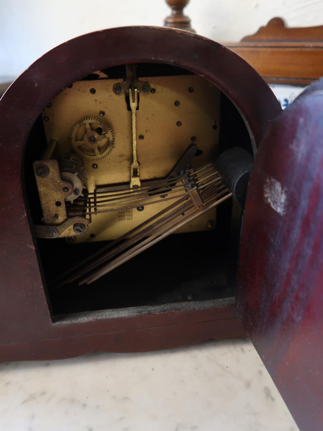 20th Century mahogany dome shaped mantel clock having circular silvered dial with three train - Image 2 of 2