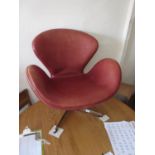 Fritz Hansen, tan leather upholstered swan chair retailed by Heals Not labelled. Some marks to