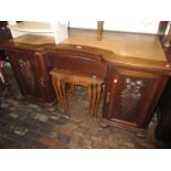 Continental oak inverted breakfront twin pedestal desk together with a similar Continental oak small