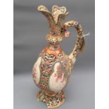 Fischer Budapest ewer form jug vase of reticulated floral design, 16.5ins high (damages to handle,
