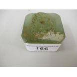 Chinese pale green jade seal with characters carved to the base, 1.75ins square approximately