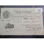 Bank of England white five pound note 1952