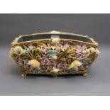 Zsolnay Pecs jardiniere of rectangular reticulated floral design decorated with Spring flowers,