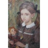 Rupert Shephard, oil on canvas, portrait of a girl holding a doll (Sabine Durrant), signed and dated