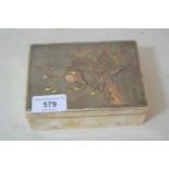 Japanese rectangular silver cigarette box, the cover relief moulded with lanterns, signed to the