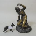 20th Century dark patinated bronze figure of a seated girl with an asp, 11ins high together with a