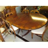 Good quality reproduction mahogany rosewood crossbanded and boxwood line inlaid D-end dining table