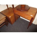 Small mid 20th Century teak work table with single drop flap and drawer, together with a similar