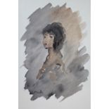 Unframed watercolour and ink, portrait of a lady, signed ' Israels ', 15ins x 12ins