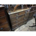 Small 18th Century oak chest of two short and three long graduated drawers with later oval brass