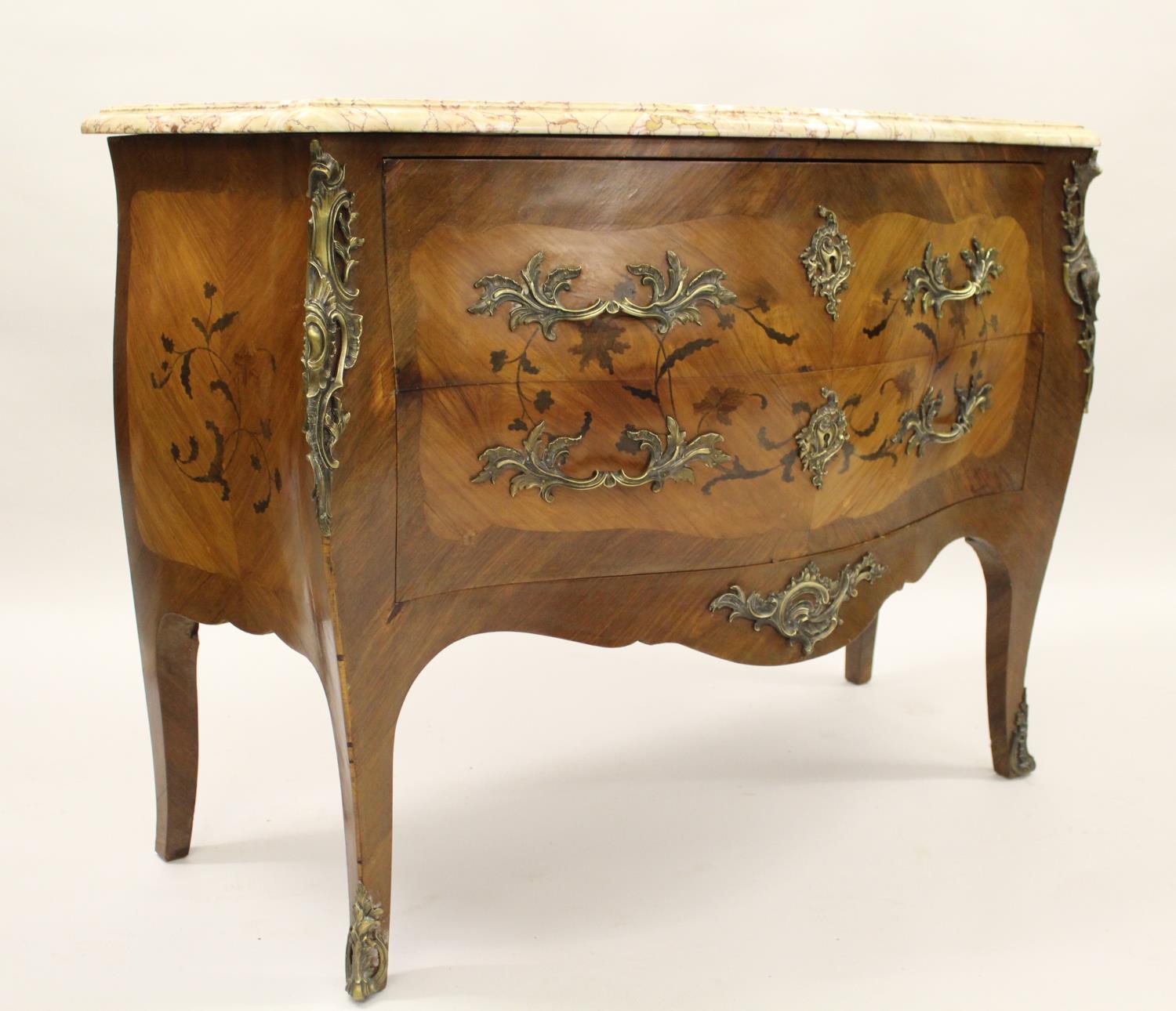 Late 19th / early 20th Century French Kingwood floral marquetry inlaid and ormolu mounted bombe