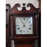 Early 19th Century oak and mahogany crossbanded longcase clock, the square hood with swan neck