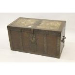 18th Century Continental walnut and iron bound strong box, the hinged lid enclosing a void