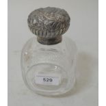 Ellen Terry interest, a cut glass scent bottle with glass stopper and hinged silver cover embossed