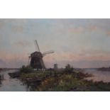 J.C. Van de Heyden, oil on canvas, landscape with windmills, 16ins x 24ins approximately, framed