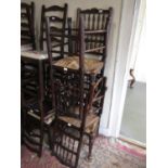 Set of four 19th Century ash and elm Lancashire spindle back dining chairs with rush seats and