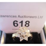 18ct Yellow gold nine stone brilliant cut diamond cluster ring