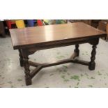 18th Century style oak draw leaf refectory type dining table raised on baluster turned supports with