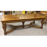 Large good quality mid 20th Century oak refectory table in Elizabethan style, the thick plank top