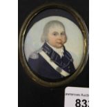 Attributed to Frederick Buck, watercolour portrait miniature on ivory of a Naval Officer, 52mm