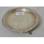 George III silver card salver with shell and gadroon rim, 6ins diameter This item needs a good clean