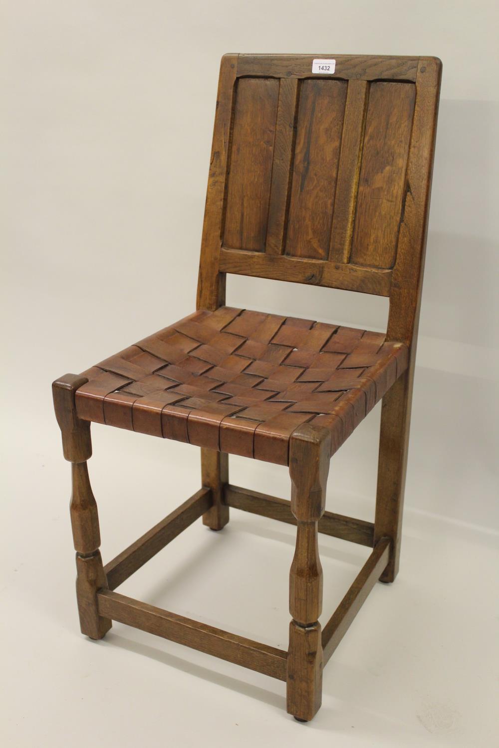 Sid Pollard (apprentice to Robert Mouseman Thompson), set of four oak dining chairs, the panel backs