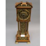 Edwardian oak and brass mounted miniature longcase clock with a replacement quartz movement, 17ins