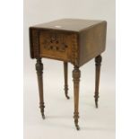 19th Century French oak rectangular drop-leaf work table with painted decoration, the fall front