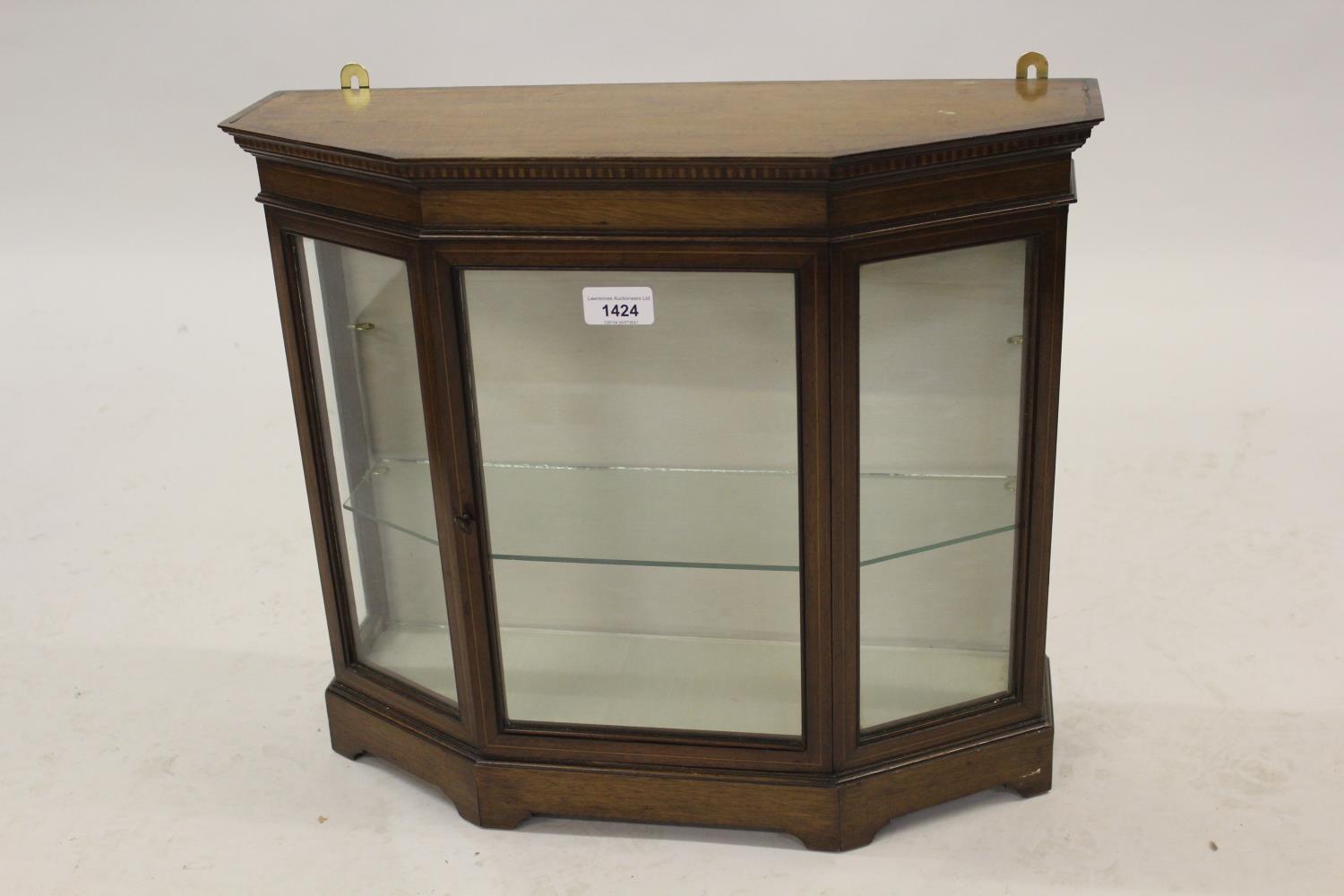 Small Edwardian mahogany and inlaid hanging or standing cabinet, with a single glazed door enclosing