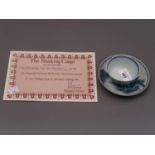 Nanking Cargo blue and white tea bowl and saucer, with certificate