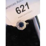 18ct Yellow gold circular sapphire and diamond cluster ring
