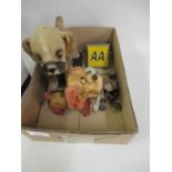 Japanese made tin plate clockwork toy dog (at fault), figure of a nodding dog, an AA badge, a