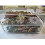 Perspex jewellery box containing various costume jewellery together with two boxed costume necklaces