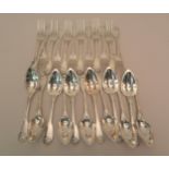 Set of twelve 19th Century Continental white metal dinner forks together with twelve matching