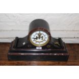 19th Century black slate and red flecked marble mantel clock having circular dial with visible