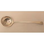 George III London silver Old English pattern soup ladle engraved with family crest