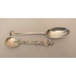 George III silver Fiddle pattern tablespoon, Dublin 1776 together with a late Victorian silver spoon