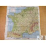 World War II escape map printed on silk, Zones of France, second edition Generally in good