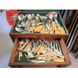 Early 20th Century oak canteen box with a hinged lid and single drawer housing a quantity of