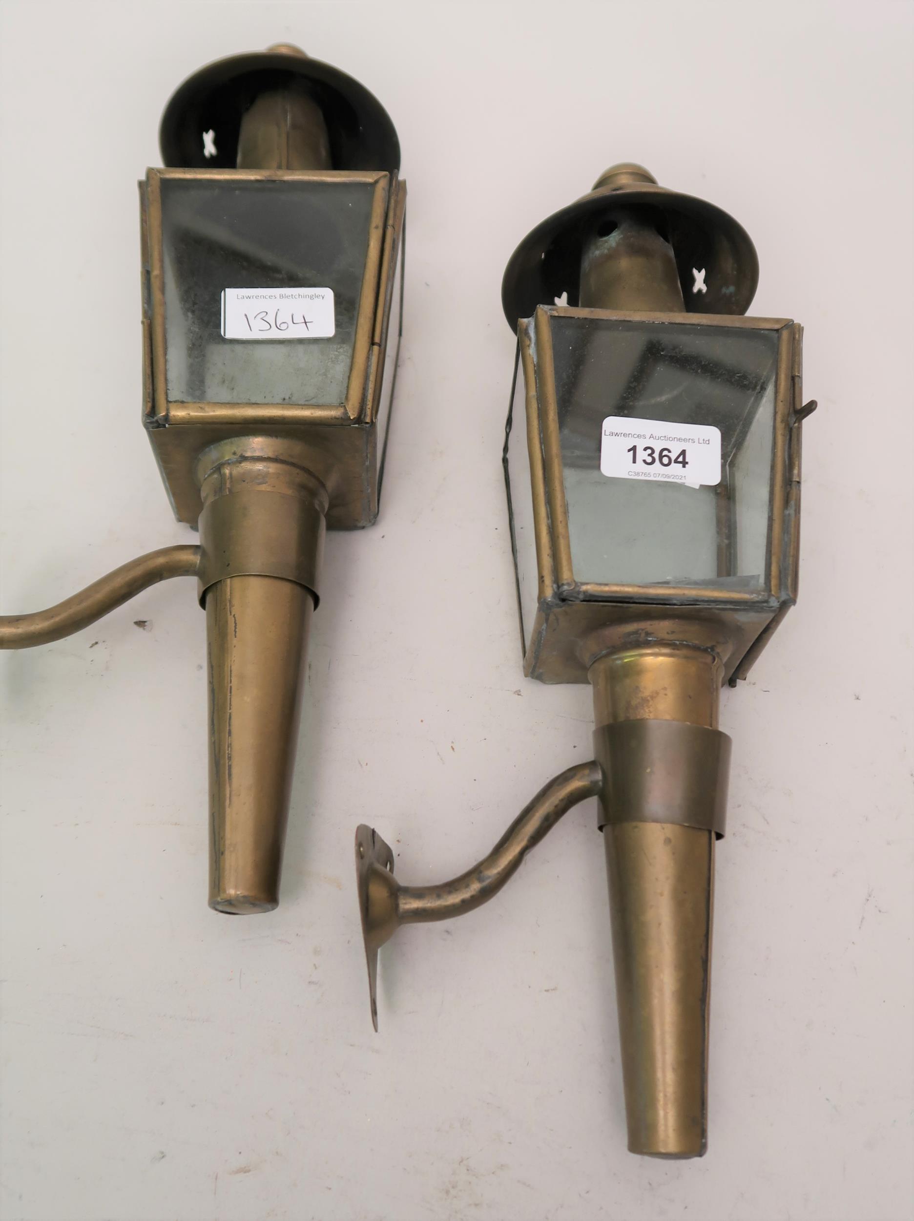 Pair of brass carriage lamps with brackets