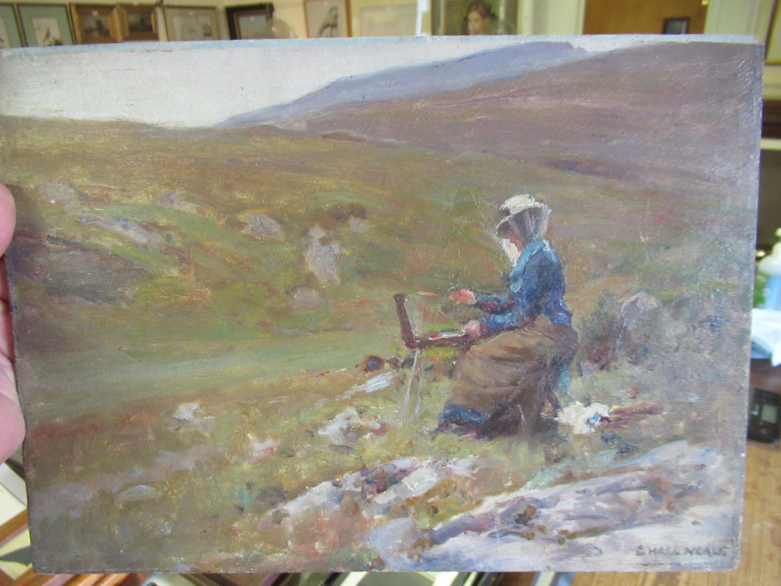 George Hall Neale, a matched pair of unframed oils on board, ' Sketching in the Hebrides ', and open - Image 3 of 7