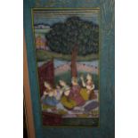 Pair of small Indian watercolour heightened in gilt studies, figures on a terrace and figures in a