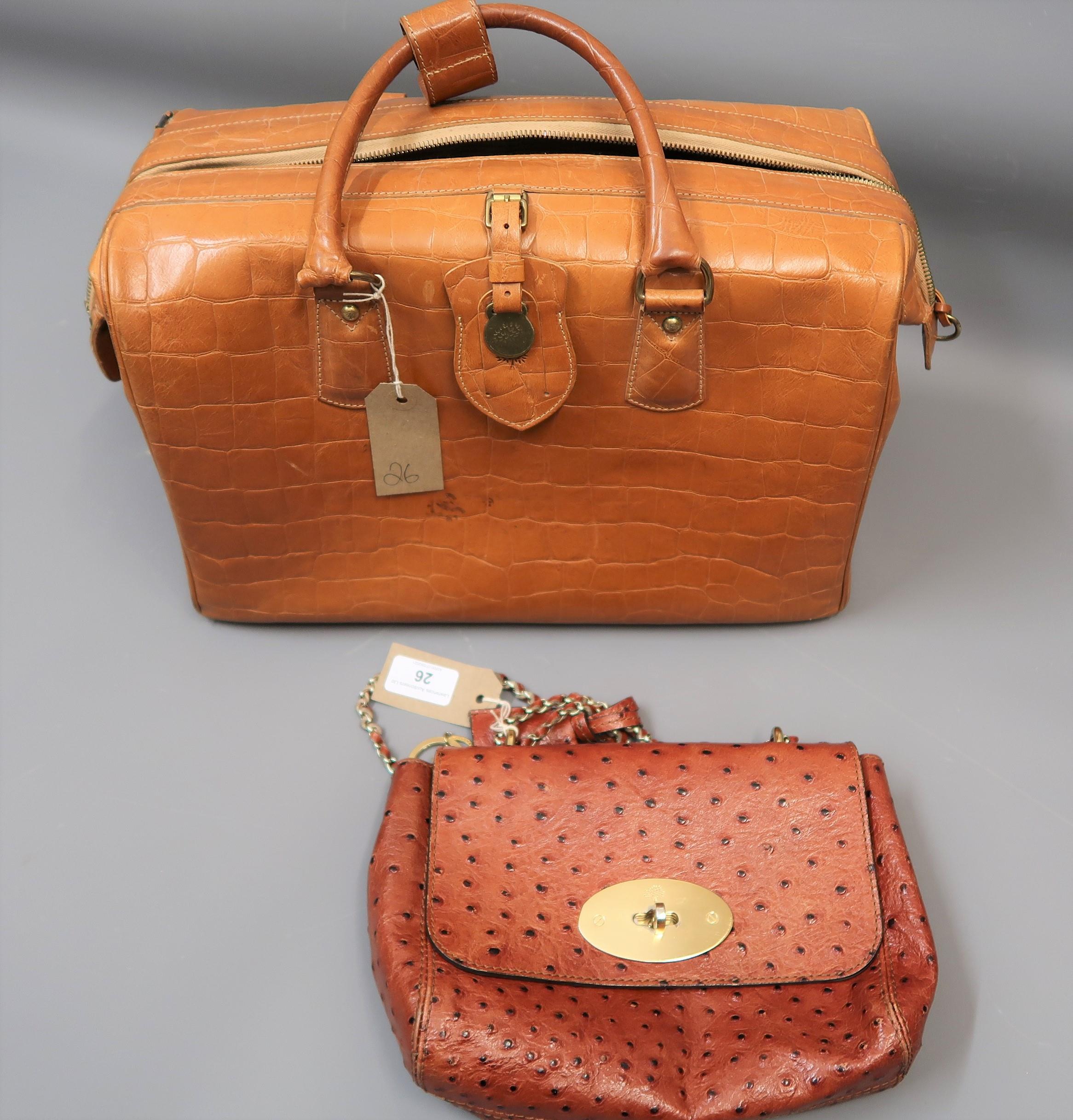 Mulberry ostrich handbag together with a Mulberry brown leather holdall type bag (worn)
