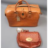 Mulberry ostrich handbag together with a Mulberry brown leather holdall type bag (worn)