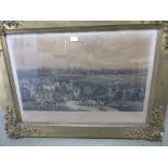 Large 19th Century gilt framed black and white engraving, ' The Meeting of Her Majesty's Stag Hounds