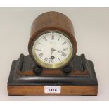 Small 19th Century French walnut and part ebonised drum clock (at fault), together with a small