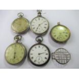 Continental silver cased open face pocket watch (at fault) together with four other pocket