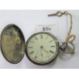 19th Century English silver cased hunter pocket watch, the enamel dial with Roman numerals and